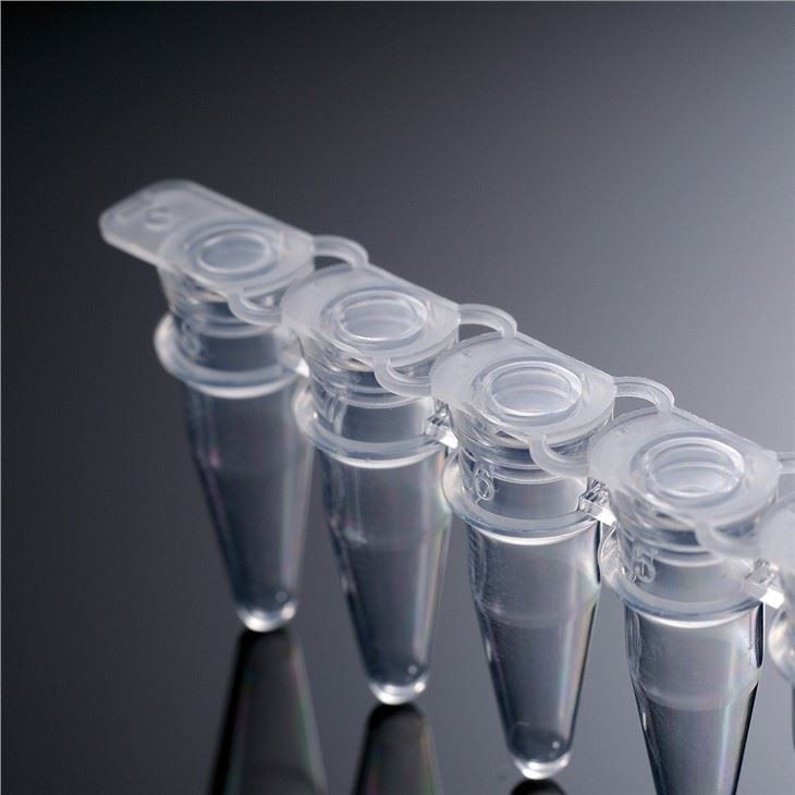 0. 2 مل 8 شرائط PP من أنابيب PCR ذات الغطاء المسطح للاستخدام المعملي